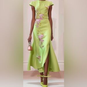 Elegant Lime Green Floral Maxi Dress